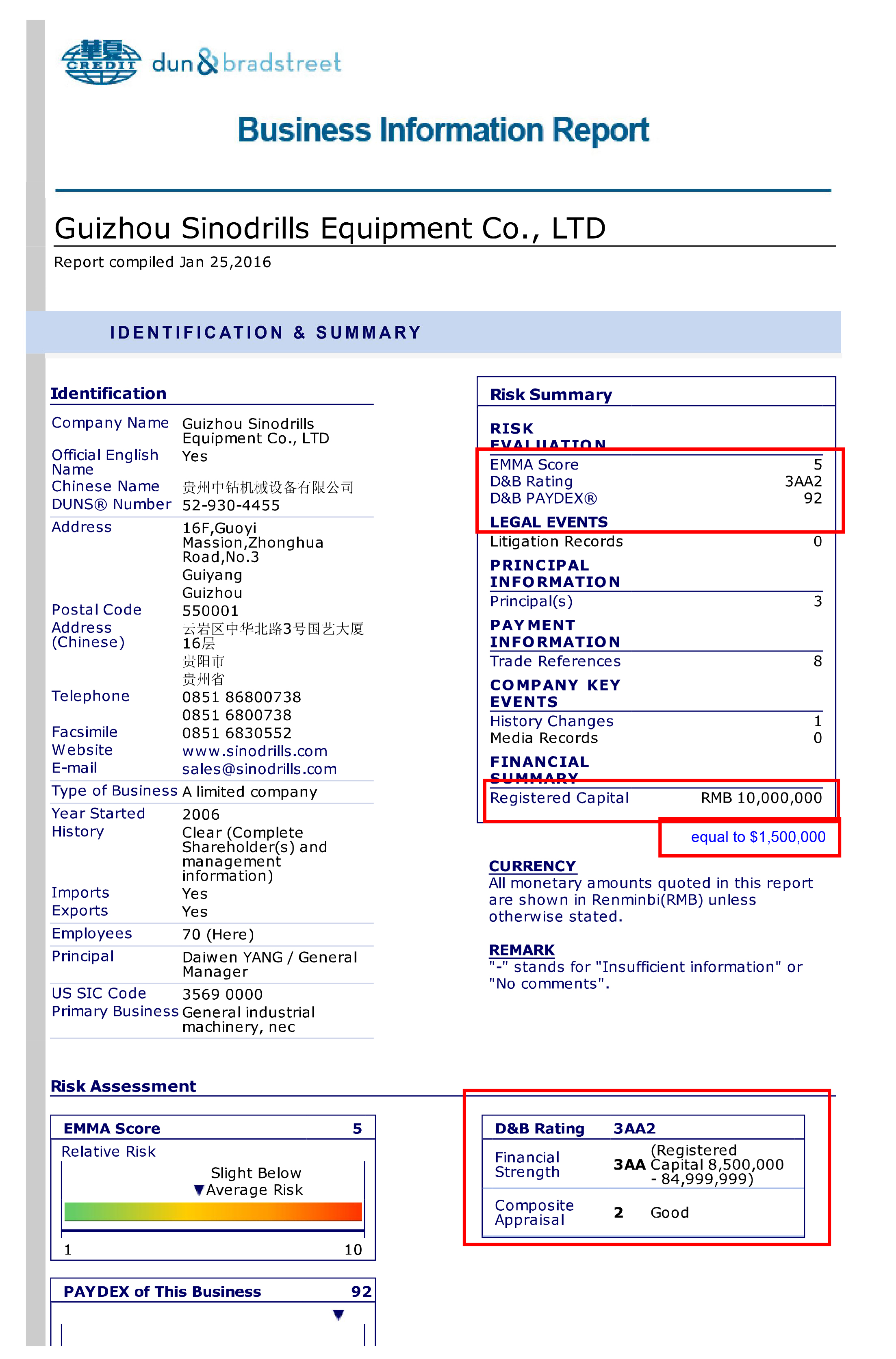 SINODRILLS 3AA2 certificate by D&B